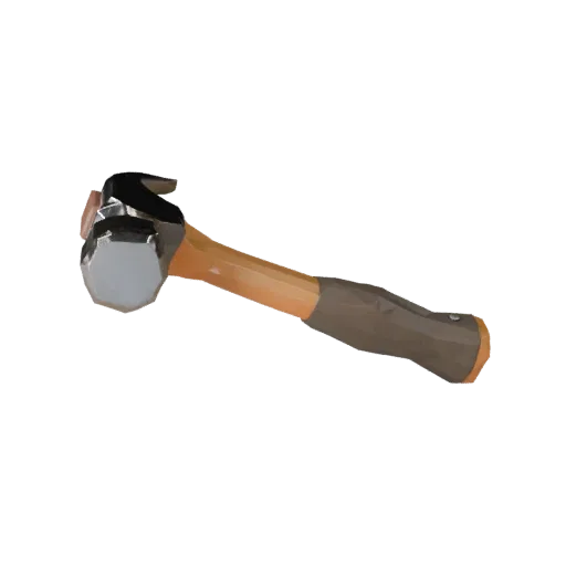 Worn Hammer Low Poly 3D model, game viewport three-quarter view, showing painted metal, functional silhouettes.