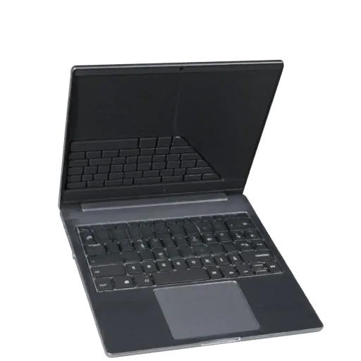 Ultrabook Convertible Notebook 3D model, three-quarter front view, Unity viewport, showing brushed metal, form detail.