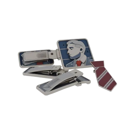 Square Tie Clip collectible detail 3D model, studio profile shot, showing cufflink silhouette and surface contrast.