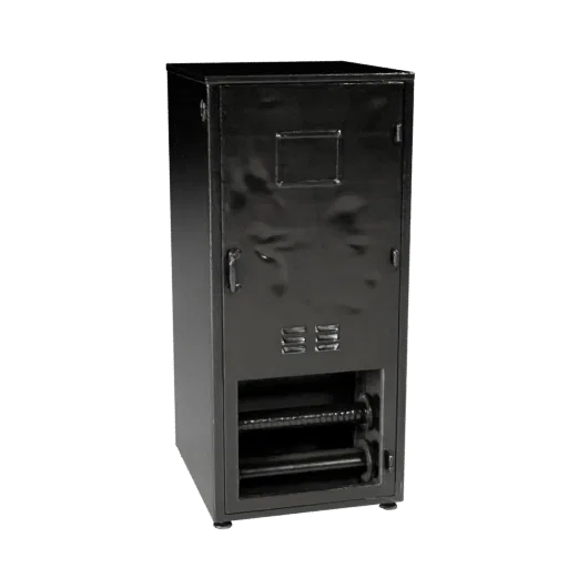 Assembly Control Cabinet 3D model, side profile view, technical viewport render, showing painted steel, form detail.