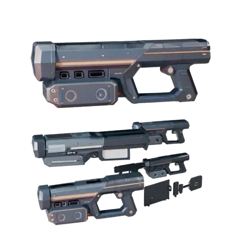 Clean Sci Fi Portable Scanner Low Poly 3D model, game viewport three-quarter view, showing emissive strips, form detail.