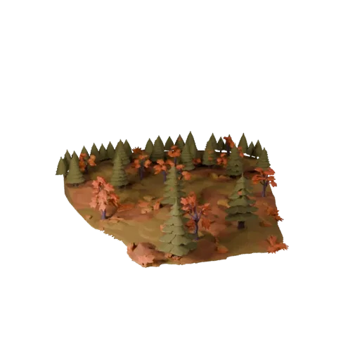 Autumn Woodland Biome Stylized 3D model, stylized isometric environment render, showing terrain layers, terrain detail.