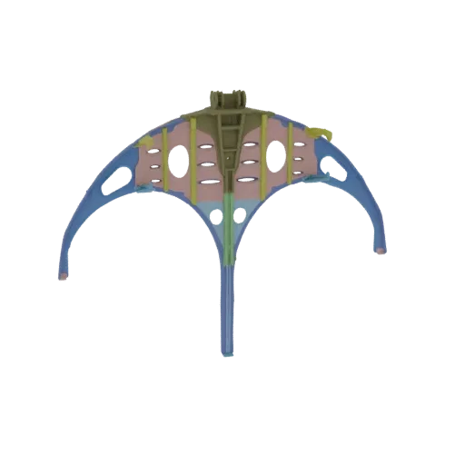 3D model of a futuristic drone frame with intricate internal structures and aerodynamic blue outer shell.