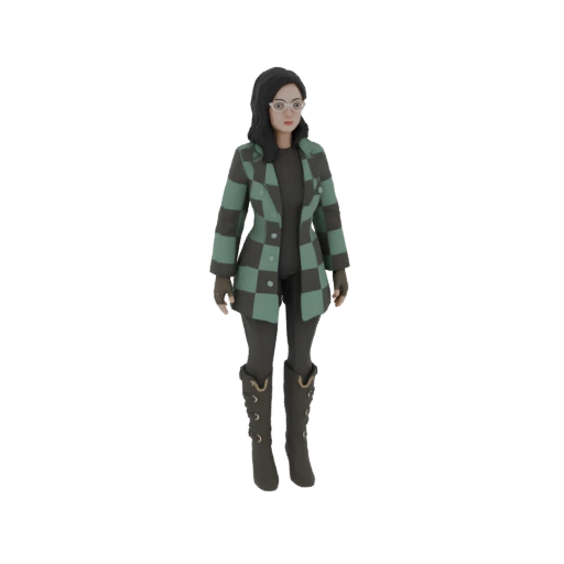 Woman in Green and Black Plaid Coat 3D Model