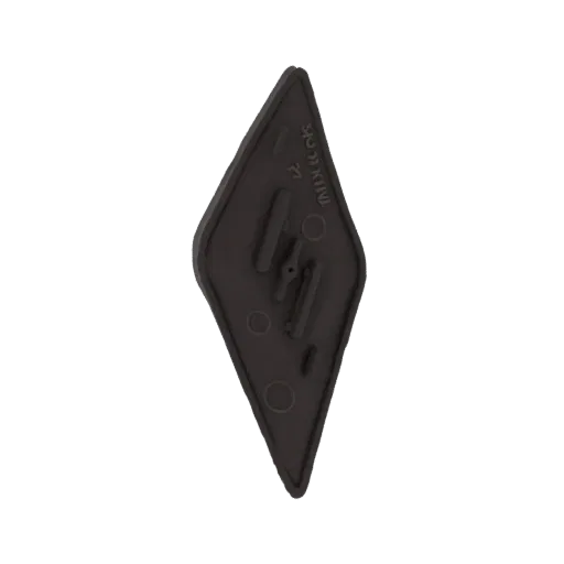 3D model of a dark, diamond-shaped emblem with raised details and mounting points on the reverse.