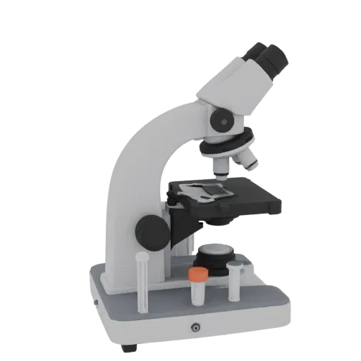 Biology Microscope High Poly 3D model, close-up studio render, showing glass, recognizable lab forms.