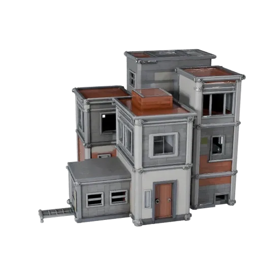 Modular Sci Fi Building Kit low poly 3D model, game-ready exterior view, showing modular building kit materials and architect