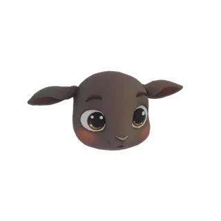 3D model of a cute brown sheep's head with large eyes and rosy cheeks, facing forward with ears slightly spread.