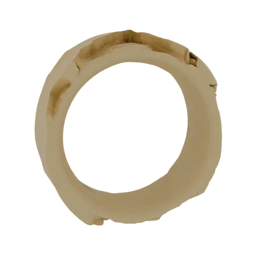 3D model of a circular ring with an aged ivory appearance and a rough, textured surface, set against a white background.