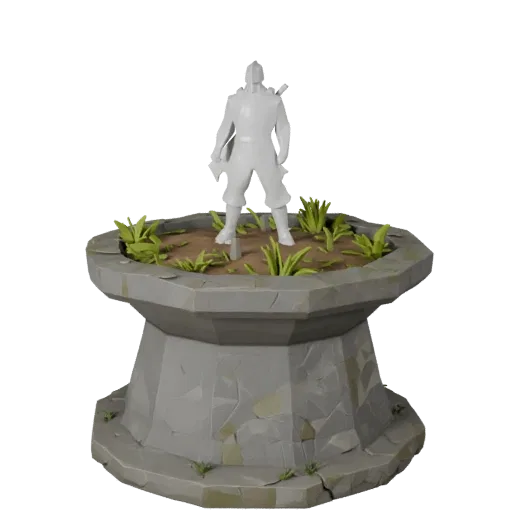 Snow Display Plinth low poly 3D model preview showing rim shape, three-quarter game view, height and ground texture