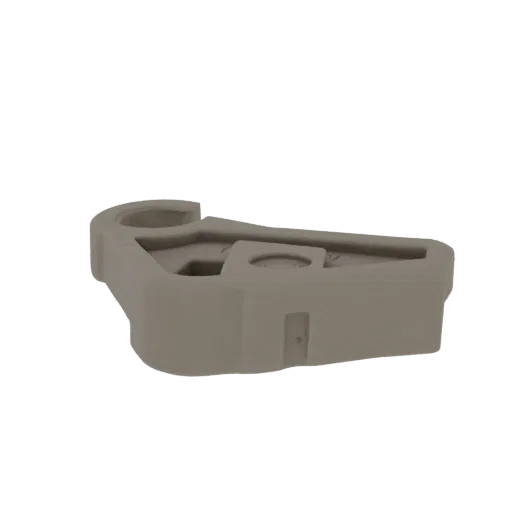 3D model of a gray car seat clip, showing its interlocking mechanism and durable design.