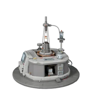 Modèle 3D stylisé Noyau de Réacteur Prototype, rendu isométrique stylisé, montrant du métal propre, des appareils de laborato