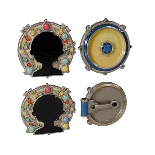 Vintage Decorative Pin game ready 3D model, three-quarter studio render, showing brooch silhouette and surface contrast.