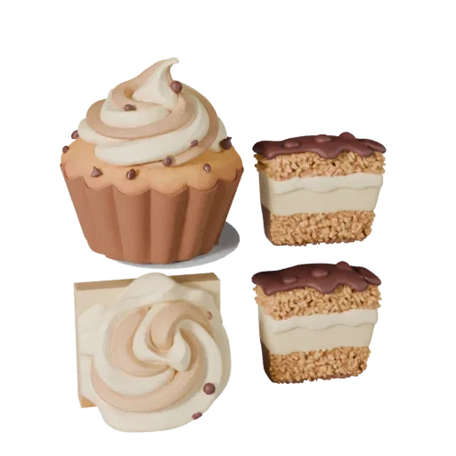 Muffin Product Viz 3D model, three-quarter studio product render, showing cream, sweet food silhouette.