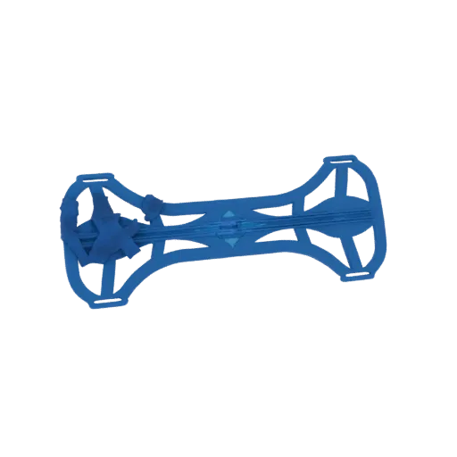 3D model of blue snow chains designed for tire traction, shown on a white background.