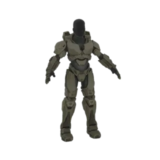 3D model of the Mark IV Mjolnir armor, a futuristic military suit with segmented plating and a dark helmet.