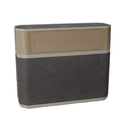 Retro Smart Speaker Low Poly 3D model, home interior, game viewport three-quarter view, plastic detail.