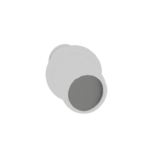 Modèle 3D d'une caméra de sécurité moderne, grise et blanche, avec un boîtier en forme de dôme et une lentille visible.
