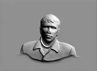 Modelo 3D relevo "Medalhão" jovem de casaco, vista frontal