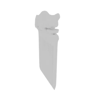 Rendu du modèle 3D d'un peigne blanc avec une poignée sculptée en tête de chat, présenté sur fond blanc.