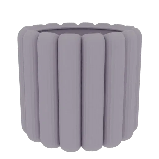 A 3D render of a light purple fluted cylindrical planter with vertical ribs, set against a black background.