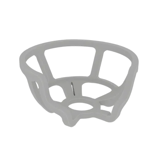 A 3D render of a light gray, geometric lamp shade frame with an open, skeletal design and angular supports.