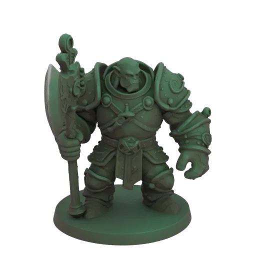 Figurine STL de Garde Berserker Orc Médiéval, rendu sur table en trois quarts, figurine ennemie imprimable en résine avec pos
