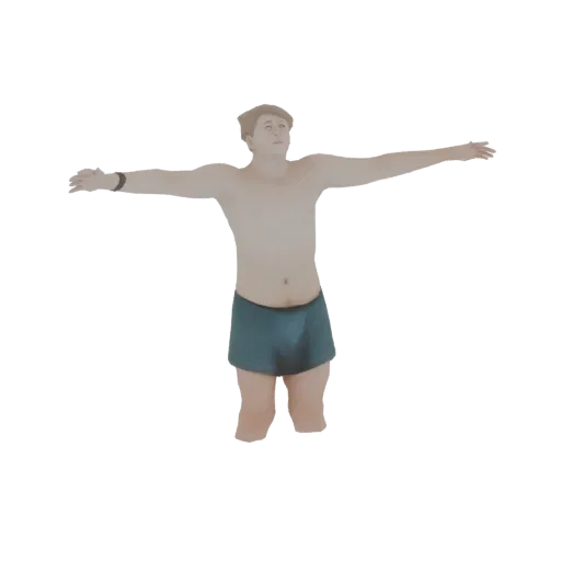 3D model of a man in a T-pose wearing blue boxer shorts, arms outstretched.