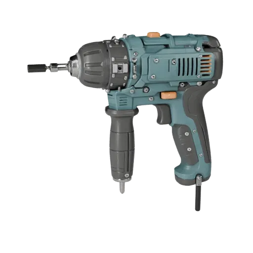 Modello 3D modulare Trapano da Cantiere, vista isometrica del kit modulare, con plastica stampata, manici ergonomici.
