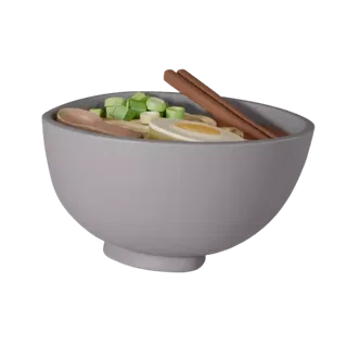 Ramen Noodle Bowl game ready 3D model, isometric studio render, with calibrated plate silhouette and material reads.