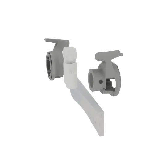 Rendu 3D d'un effecteur d'extrémité modulaire pour bras robotique avec une pince détaillée, présenté en finition gris mat sur