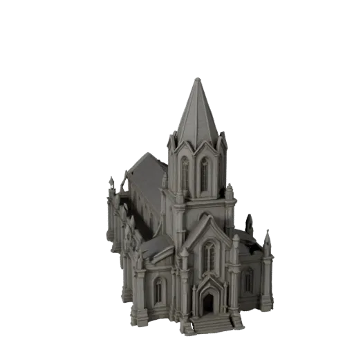 Ruined Chapel Diorama 3D model, close-up cinematic environment render, showing sculpted terrain, terrain detail.