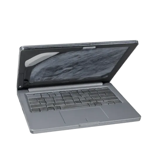 Gaming Laptop High Poly 3D model, close-up studio render, showing brushed metal, open lid angle.