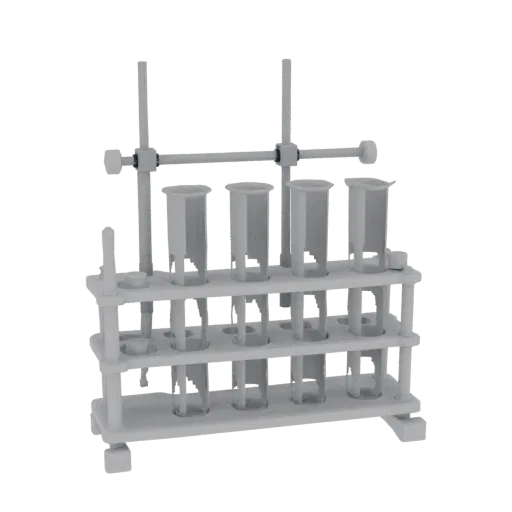 Classroom Test Tube Rack Printable 3D model, isometric STL render, showing glass, recognizable lab forms.