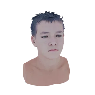 3D model render of a young man's bust, showing detailed facial features and short, dark hair.
