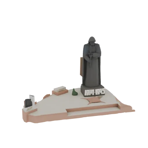 Modelo 3D de diorama de monumento de soldado da Segunda Guerra Mundial com estátua de soldado e inscrição '1941-1945' em uma