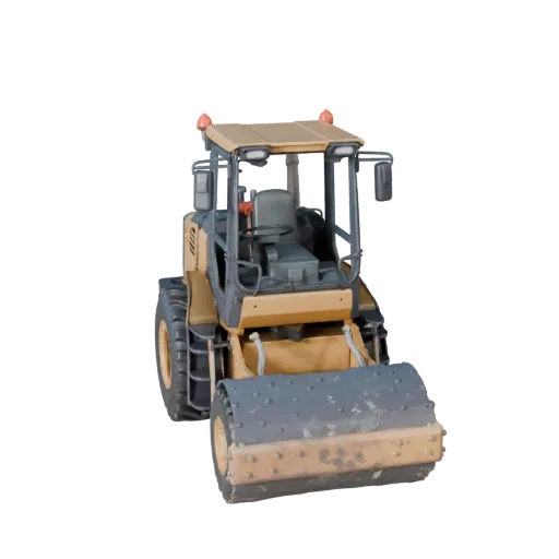 Modèle 3D de rouleau compresseur prêt pour le jeu, vue studio à trois quarts, actif de véhicule prêt pour la production avec