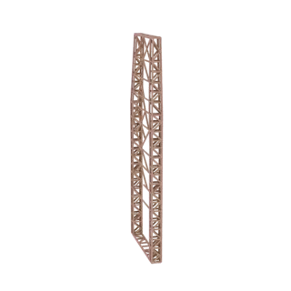 Modelo 3D de uma única seção vertical de uma torre industrial treliçada, mostrando sua intrincada estrutura em treliça.
