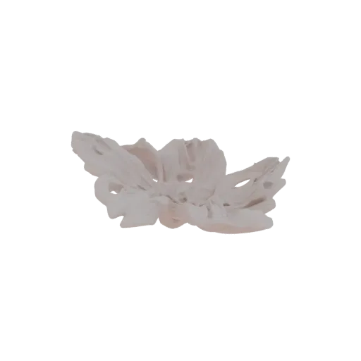 3D render of an abstract floral sculpture with delicate, flowing petals in a soft, matte white finish.