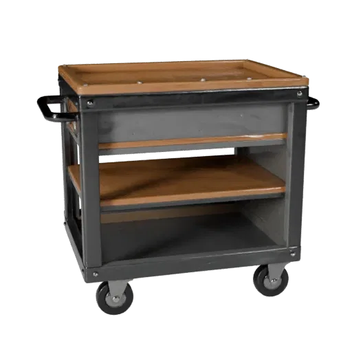 Mechanic Tool Cart Stylized 3D model, stylized isometric render, showing steel frames, stable fixtures.