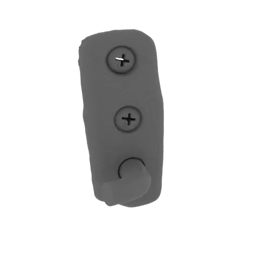 A 3D render of a gray clip with two visible screw heads and a downward-facing hook, isolated on a white background.