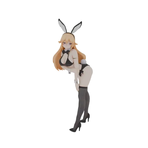 3D model of a bunny girl figure wearing a black bunny suit, black thigh-high socks, and high heels, striking a playful pose.