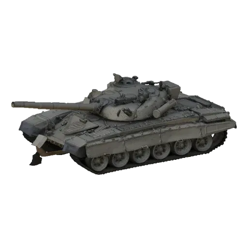 3D model of a T-72 Main Battle Tank, viewed from a three-quarter front angle against a black background.