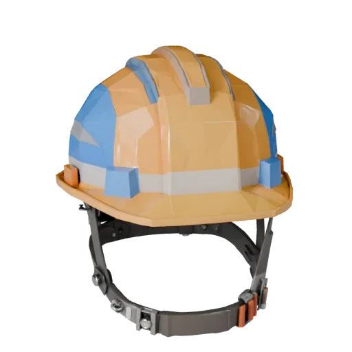 Warehouse Hard Hat Low Poly 3D model, game viewport three-quarter view, showing plastic shells, form detail.