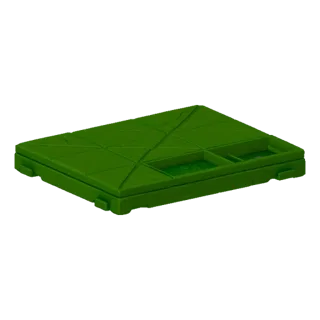 Ein 3D-Render einer grünen modularen Sci-Fi-Plattformkachel mit Gittermuster und vertieften Bereichen.