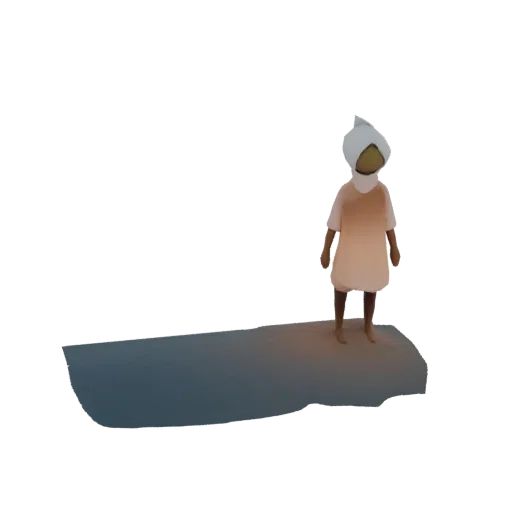 3D model of a mystic wanderer figure wearing a hooded robe, standing on a textured base with a shadow.