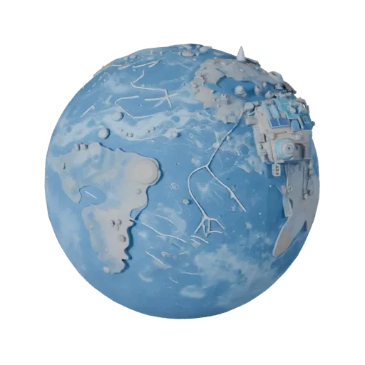 Ice Planet 3D model, three-quarter front view, Unreal Engine viewport, showing rock, spherical body scale.