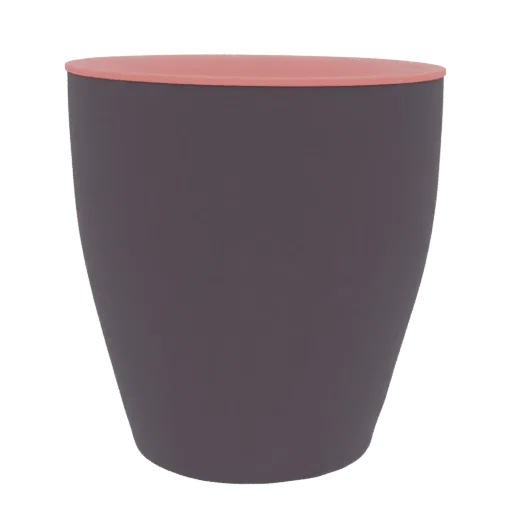3D render of a modern bucket planter with a dark grey body and a coral pink rim, isolated on a white background.