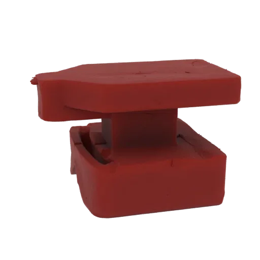 3D model of a red rubber bushing mount, showing its layered structure and textured surface.