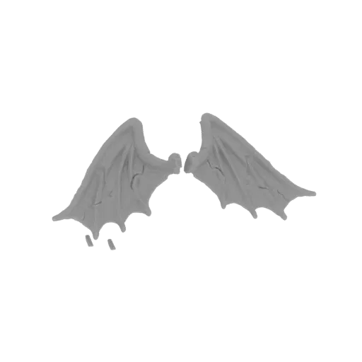 A pair of grey, detailed gargoyle wings, rendered in 3D, with sharp edges and a leathery texture.